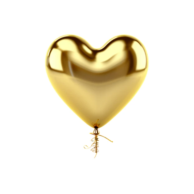 Shiny gold heart shaped balloon on white background