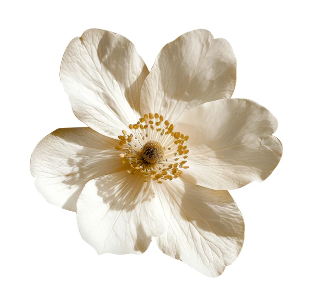 Single white anemone flower isolated on white background