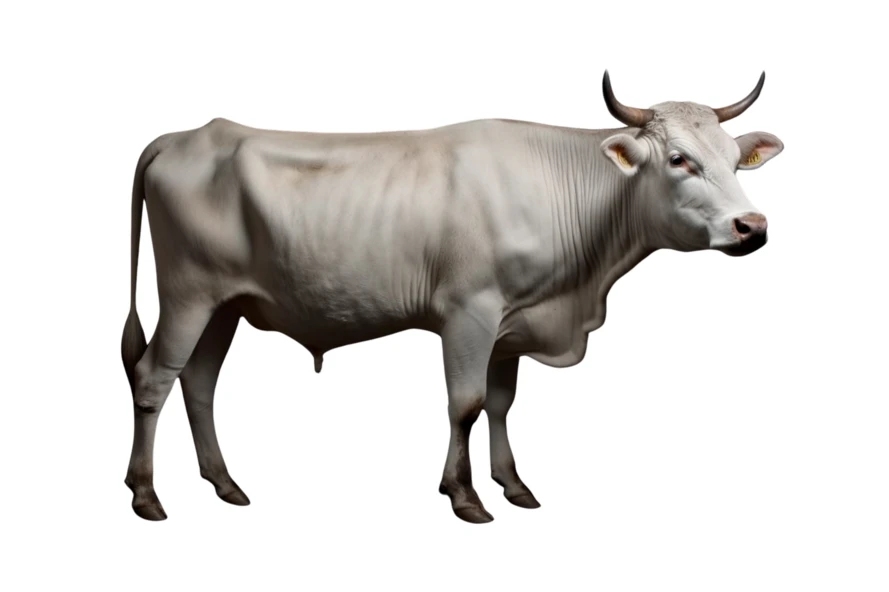 White cow with horns isolated on white background