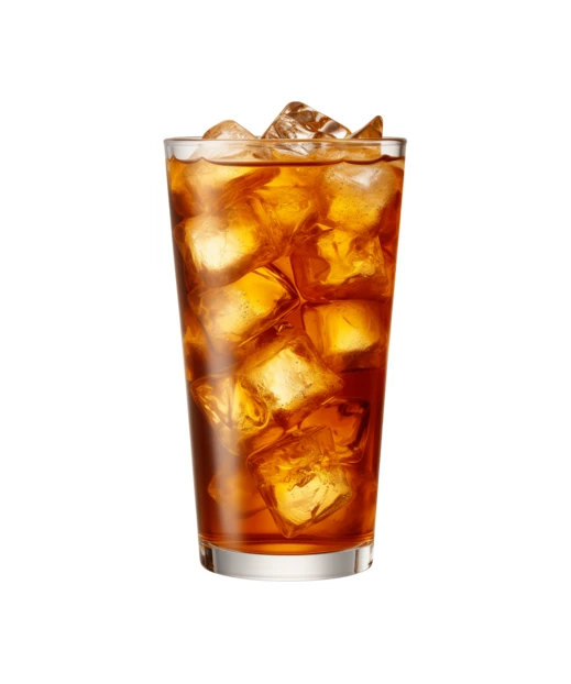 Tall glass of iced tea with ice cubes isolated