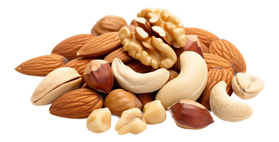 Assorted mixed nuts isolated on white background
