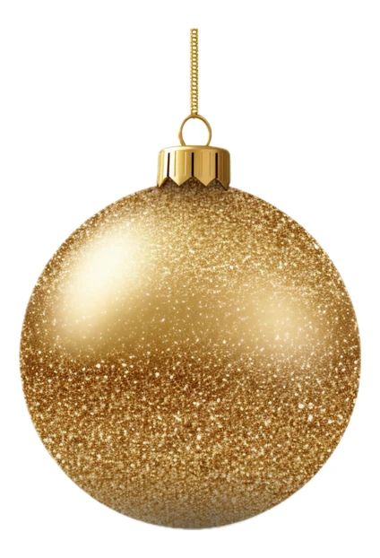 Gold glitter Christmas bauble isolated on white background