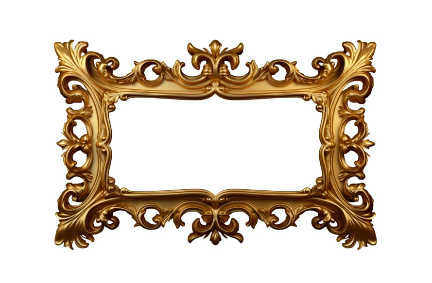 Ornate vintage gold frame isolated on white background