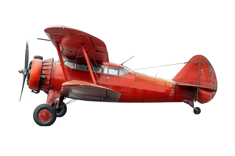 Vintage red biplane isolated on white background
