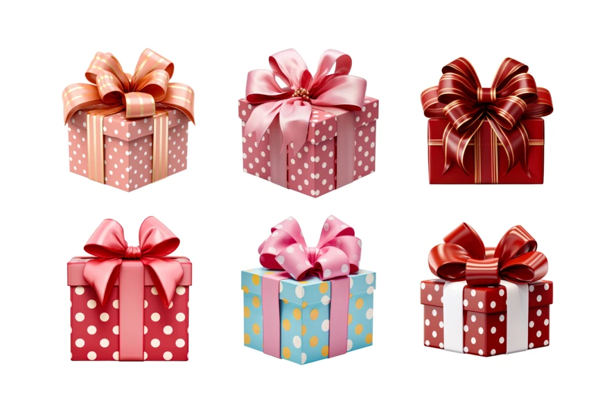Set of colorful gift boxes with decorative ribbons and bows
