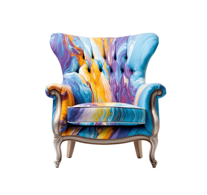 Colorful marbled wingback armchair isolated on white background