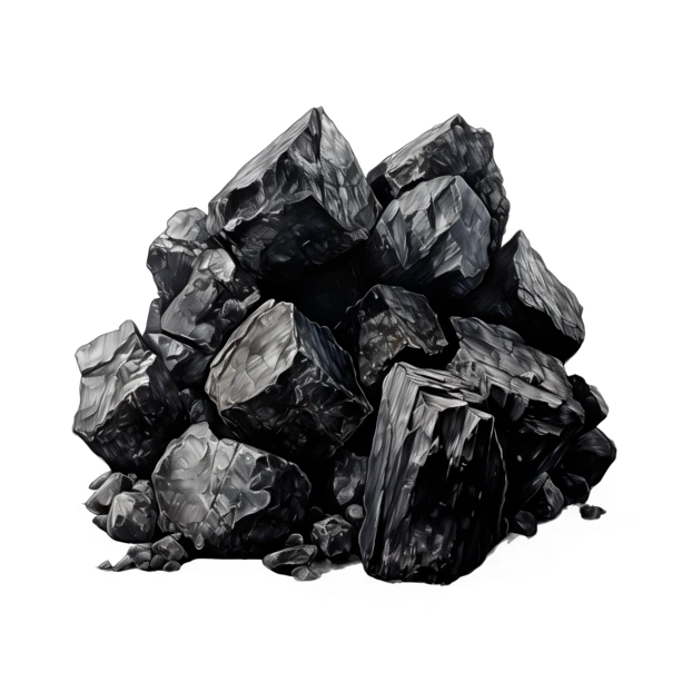 Pile of black coal lumps on a white background