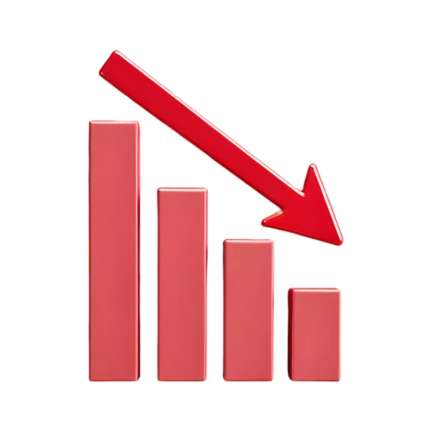 Red bar chart with downward arrow representing financial loss