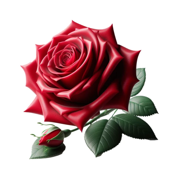 Single vibrant red rose flower isolated on white background