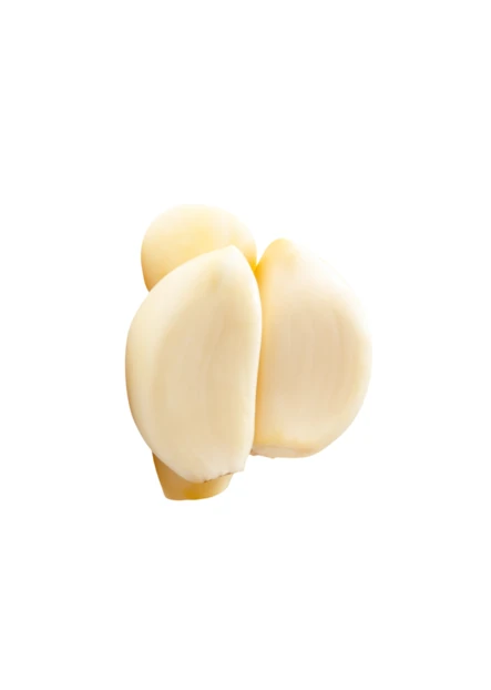 Peeled garlic cloves isolated on white background