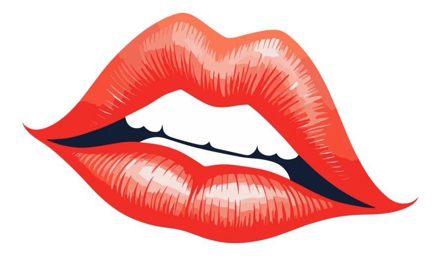 Graphic illustration of red lips and white teeth