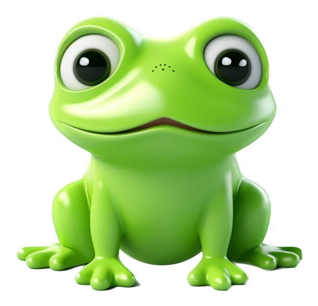 Cute 3D green frog cartoon character isolated on white