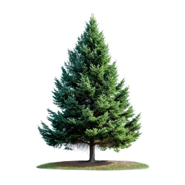 Single evergreen spruce tree isolated on white background