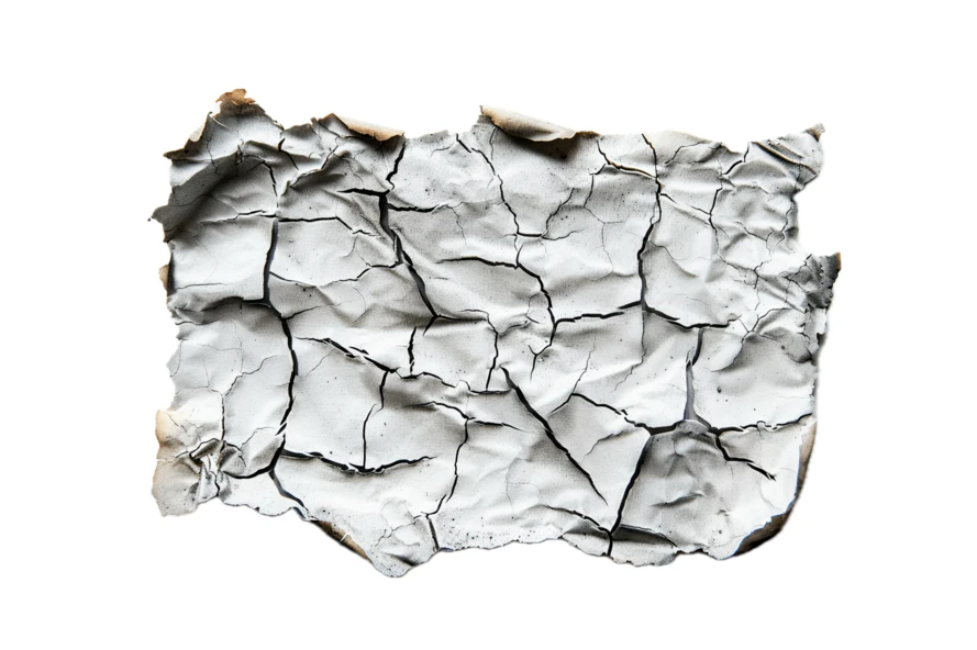 Abstract cracked white paint with scorched edges isolated