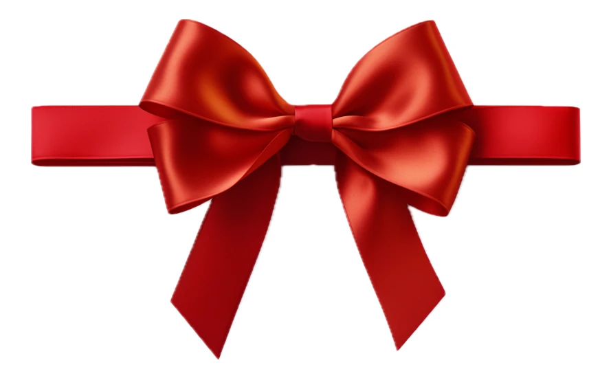 Red satin gift bow and ribbon isolated on white background