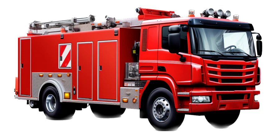 Modern red fire truck isolated on white background
